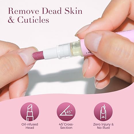 Ceramic Cuticle Pusher & Oil Pen – 2-in-1 Cuticle Remover with Rose/Lavender Oil for Dry & Damaged Nails (2ml, Pink)